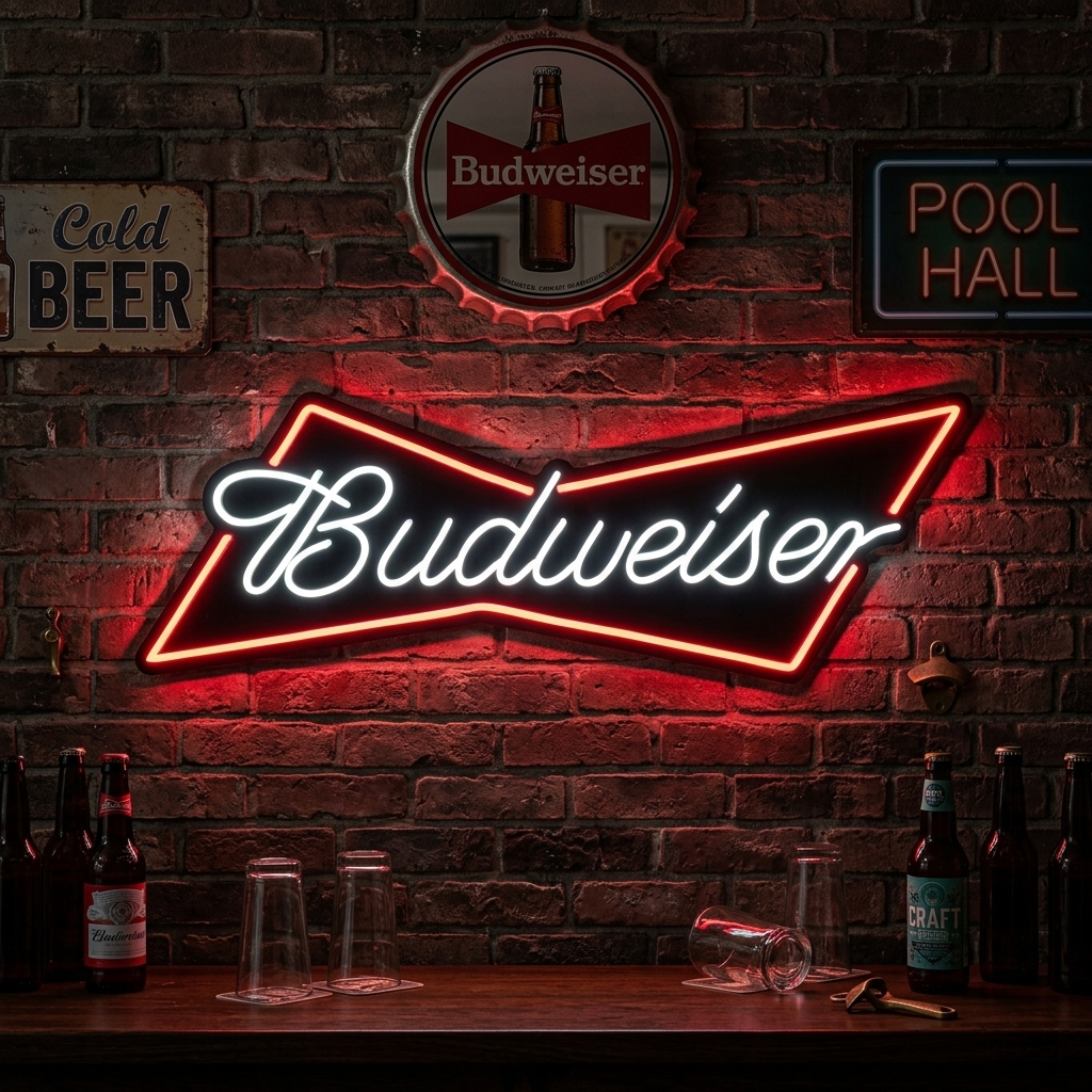 Budweiser ネオン看板 Budweiser Beer Logo Glass Neon Sign | Echo Neon