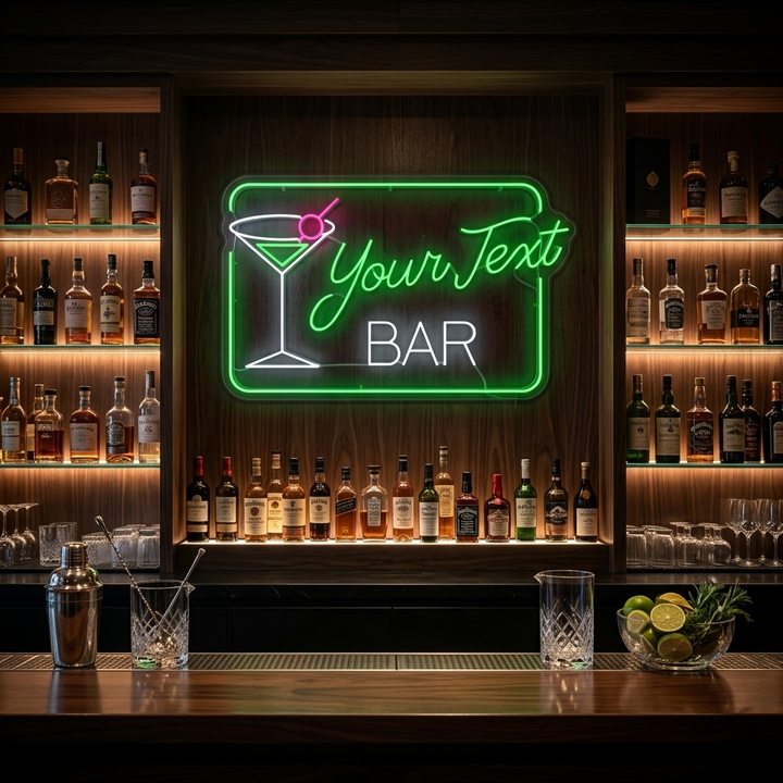 "Custom Cocktails Bar" Neon Sign