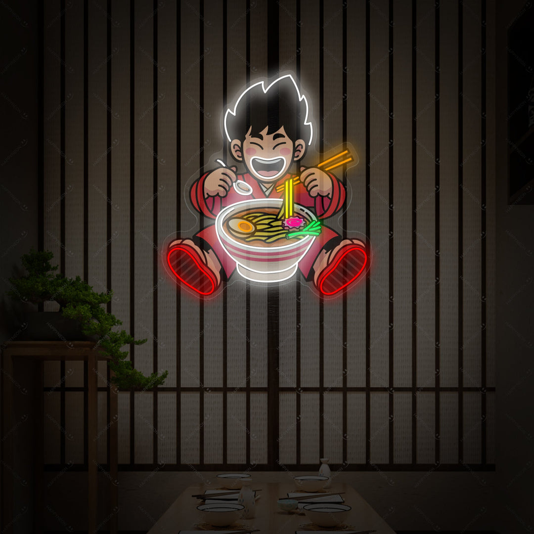 Boy and Ramen Noodle Neon Sign, Japanese Restaurant Decor