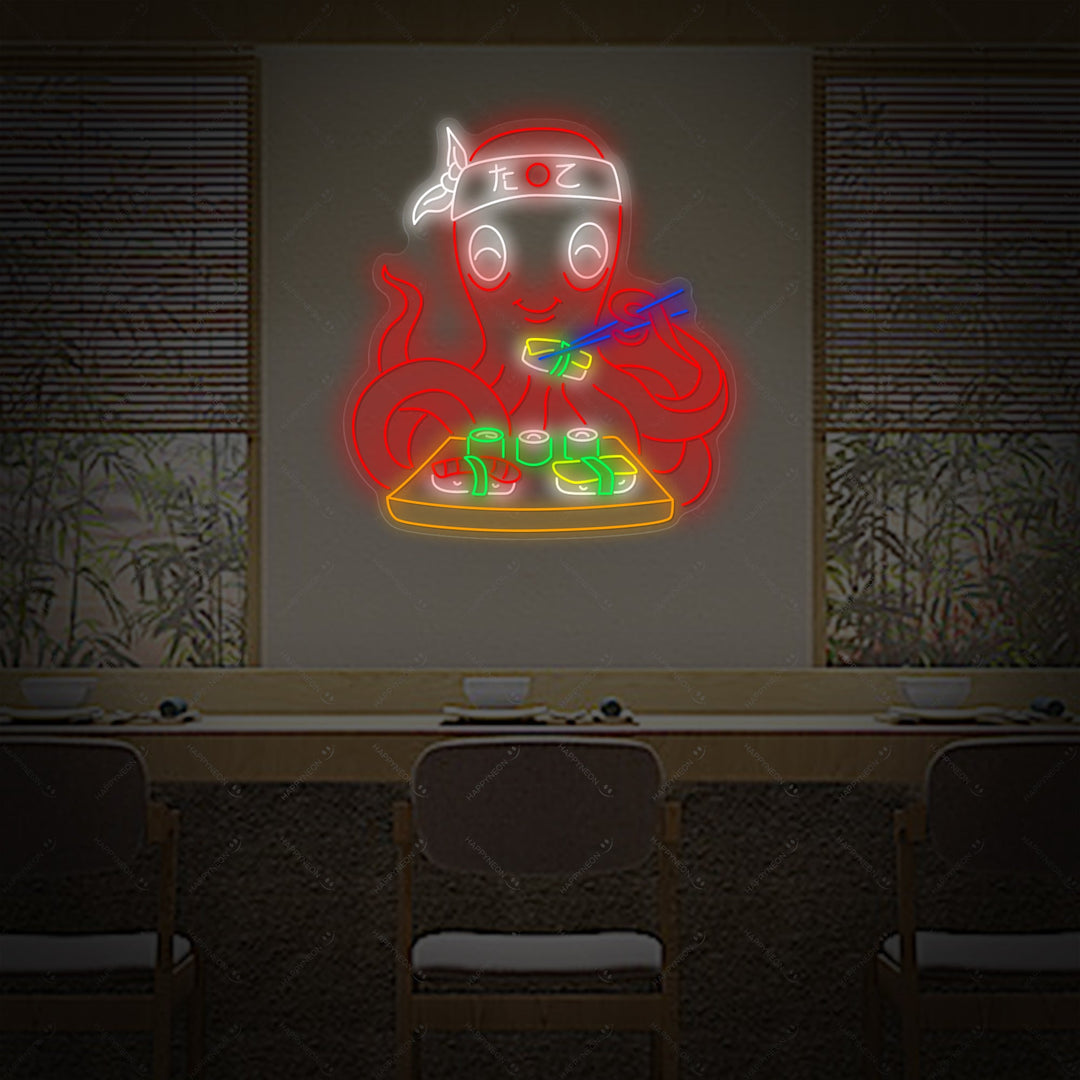 Octopus Sushi Neon Sign, Japanese Restaurant Decor