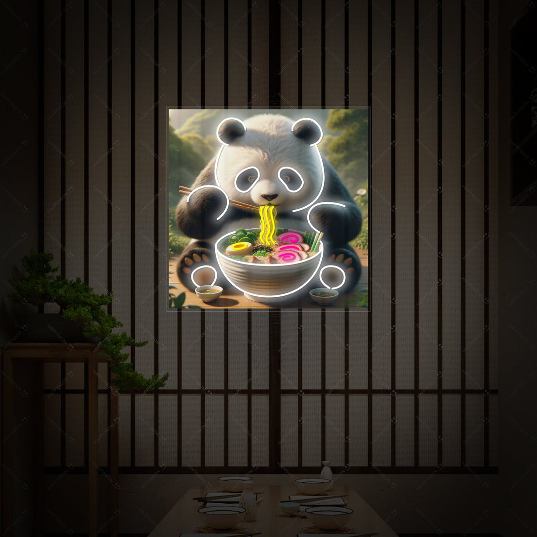 Panda and Ramen Neon Sign, Japanese Restaurant Decor