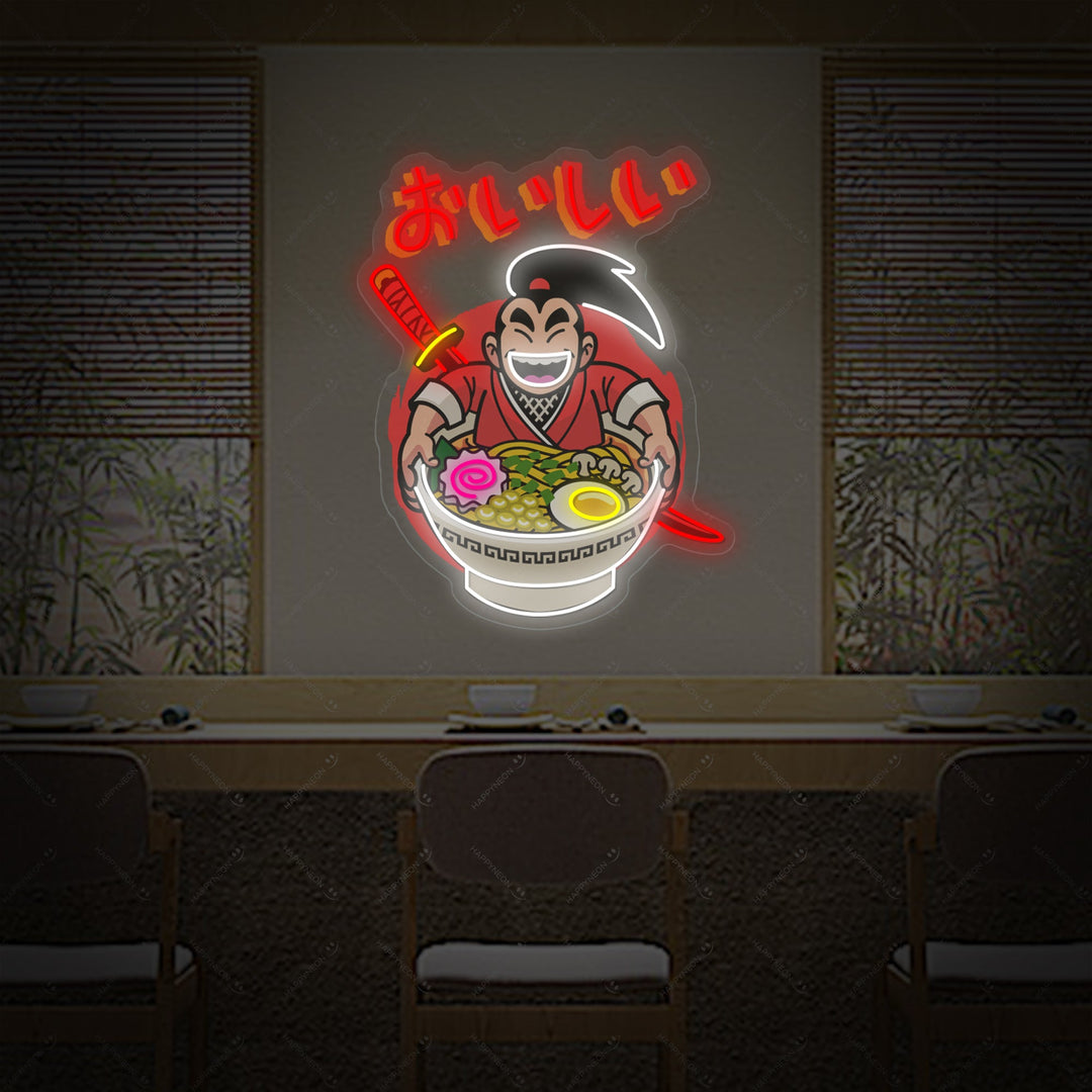 Samurai Ramen Neon Sign, Japanese Restaurant Decor