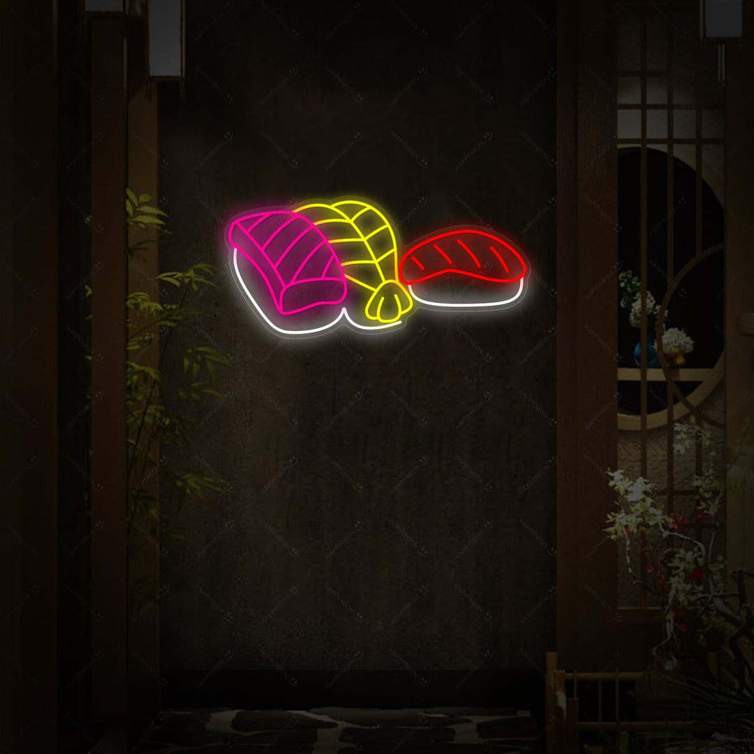 Shrimp Salmon Sushi Neon Sign, Japanese Restaurant Decor