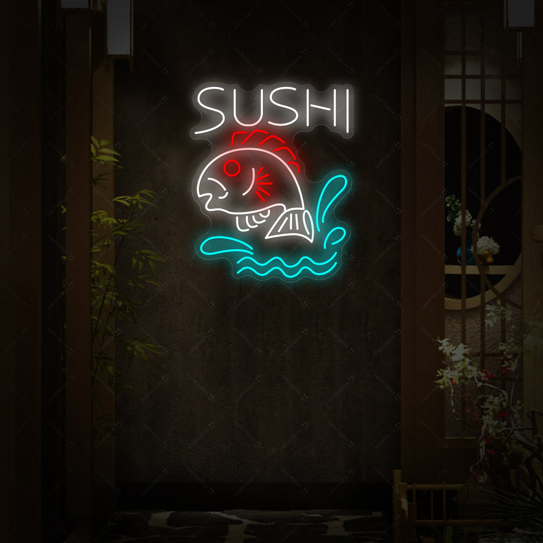 Sushi Fish Shop Neon Sign, Japanese Restaurant Decor