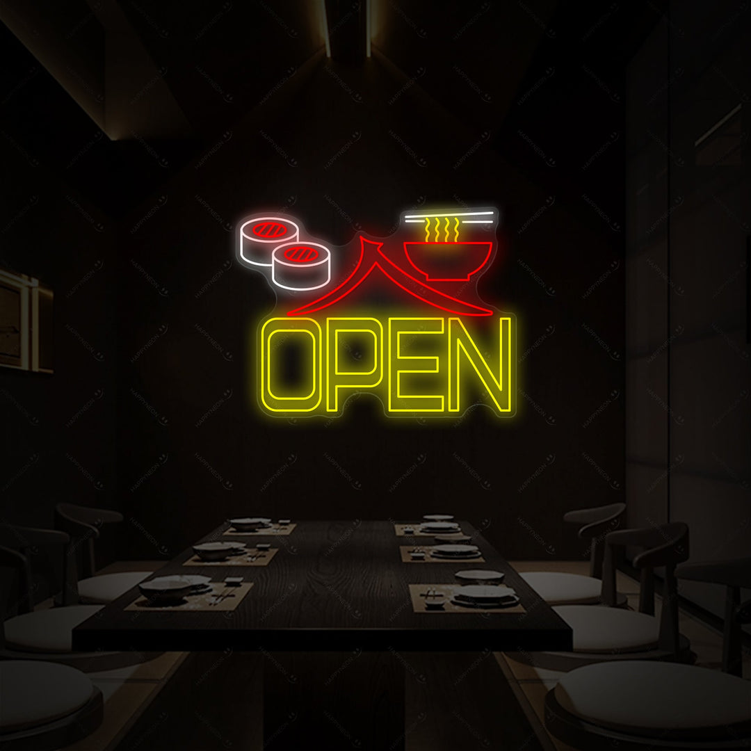 Sushi Ramen Open Neon Sign, Japanese Restaurant Decor