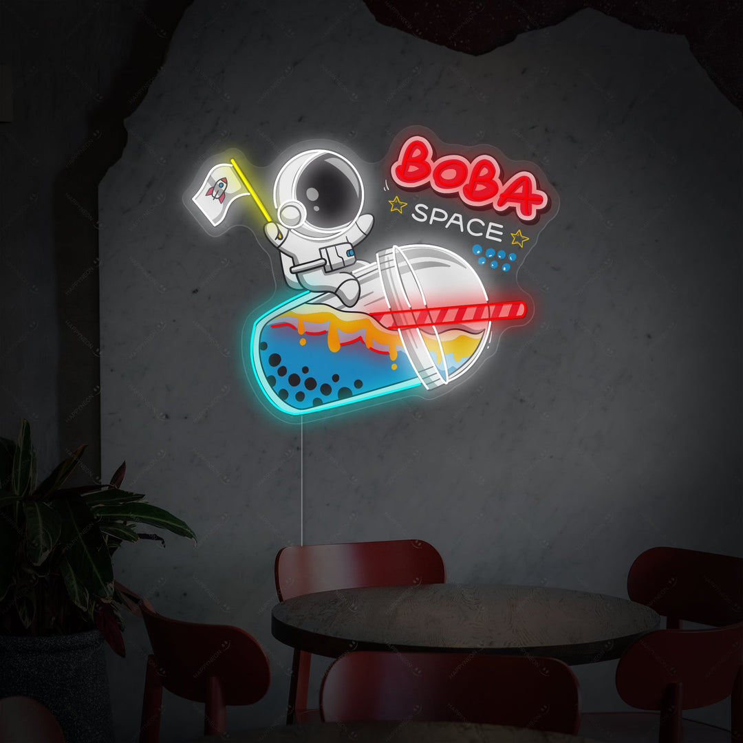 "Astronaut Sipping Boba Tea" Neon Sign