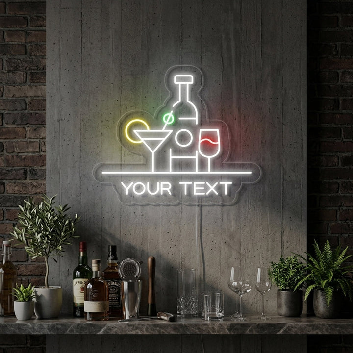 "Bar Bottles Cocktails" Neon Sign