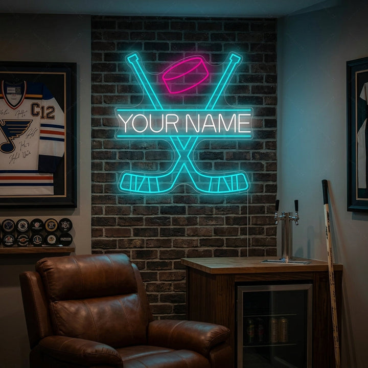 "Custom Crossed Hockey Sticks" Neon Sign