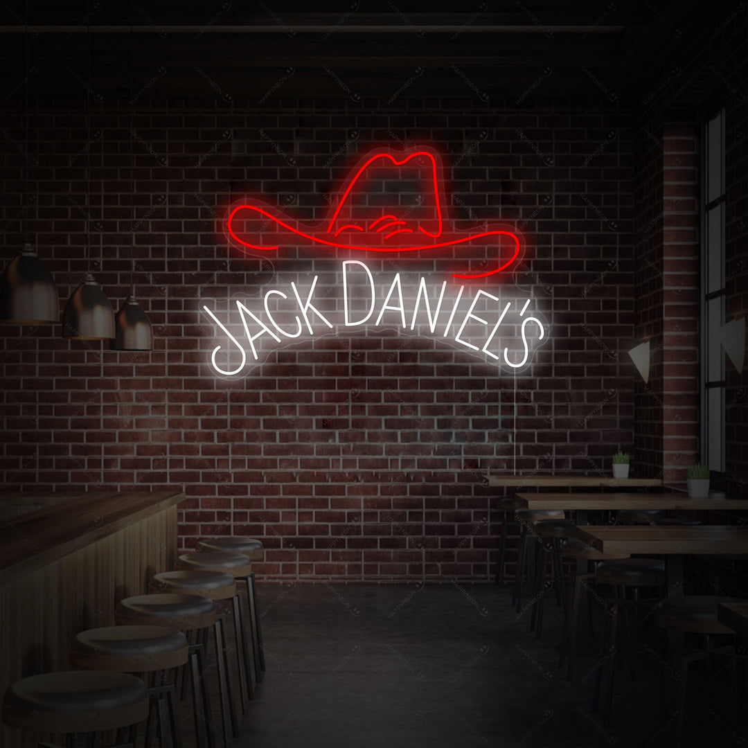 "Jack Daniels Whiskey Cowboy Hat" Neon Sign