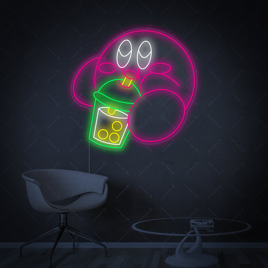 "Kirby Drinking Boba Tea" Neon Sign