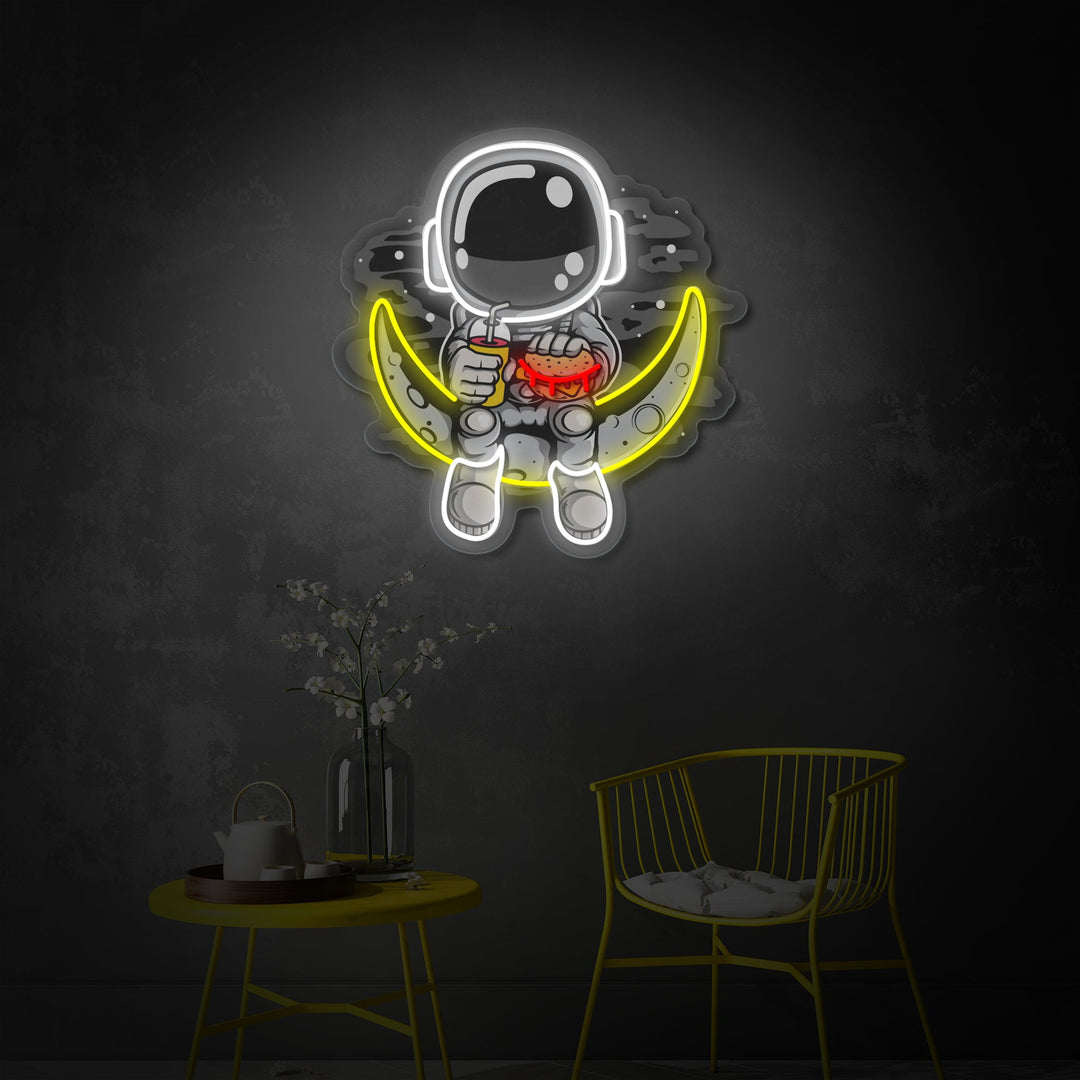 "Astronaut Moon Burger, Fast Food Logo" UV Print LED Neon Sign