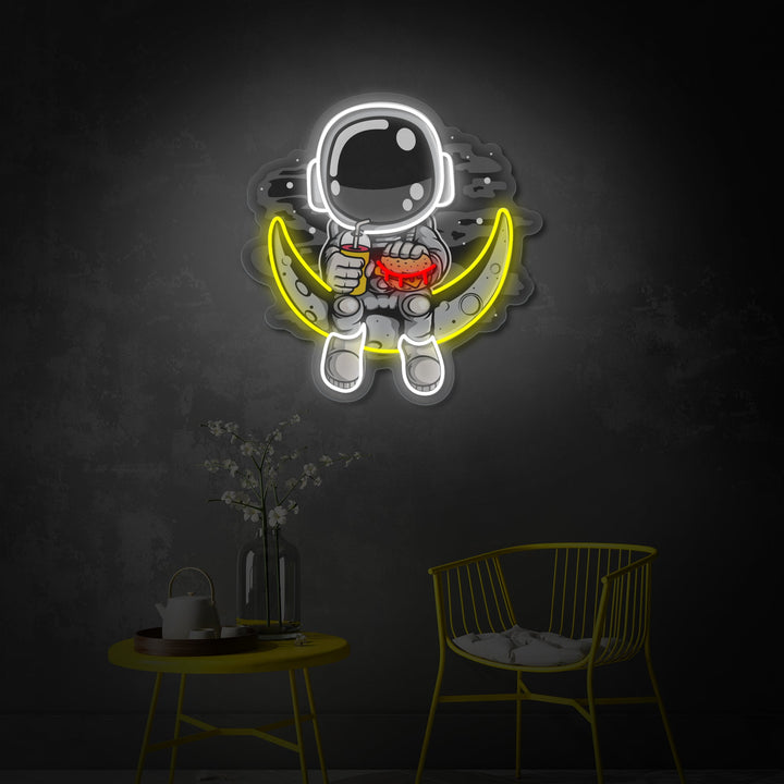 "Astronaut Moon Burger, Fast Food Logo" UV Print LED Neon Sign