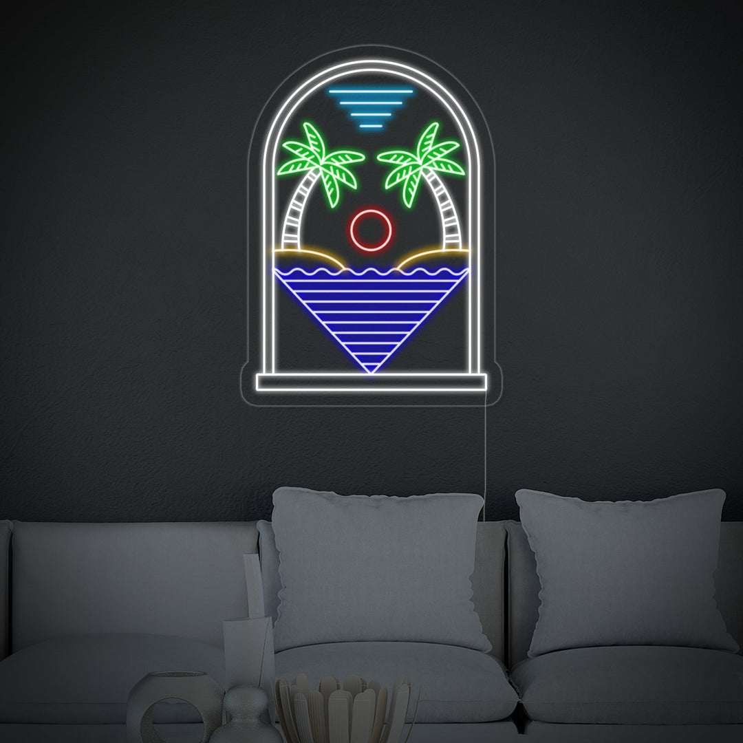 "Bohemian Plam Trees Sun Water" Neon Sign