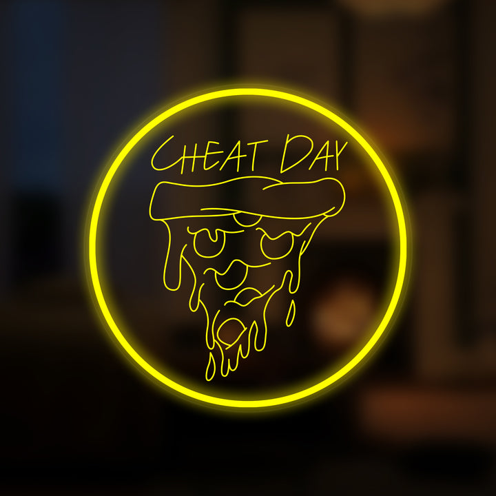 "Cheat Day Eat Day Pizza" Mini Neon Sign