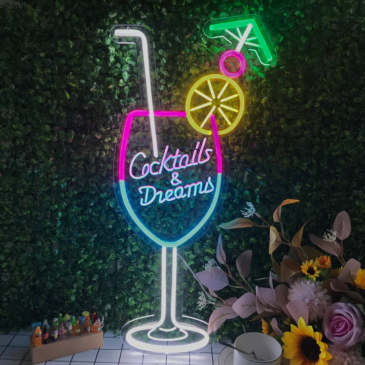 "Cocktails & Dreams, Glass" Mini Neon Sign