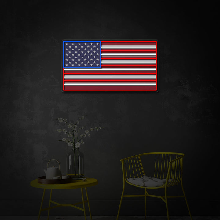 "Custom Name US Flag" UV Print LED Neon Sign