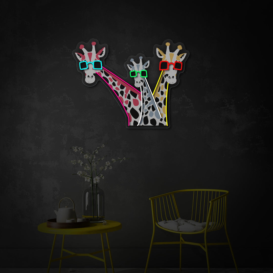 "Funny Giraffes With Sunglasses" UV Print LED Neon Sign