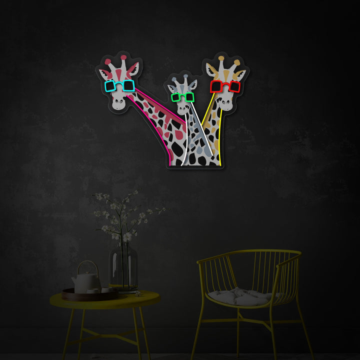 "Funny Giraffes With Sunglasses" UV Print LED Neon Sign