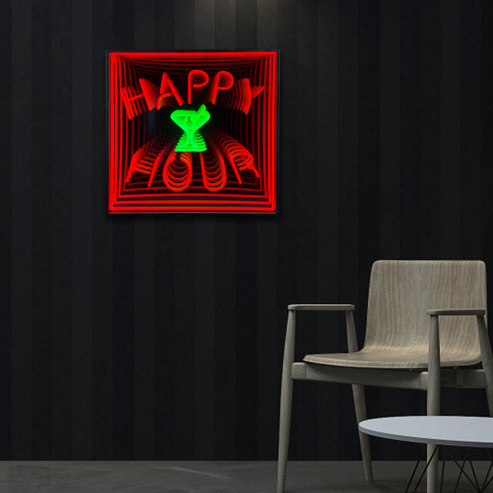 "Happy Hour, Bar Decor" 3D Infinity LED Neon Sign
