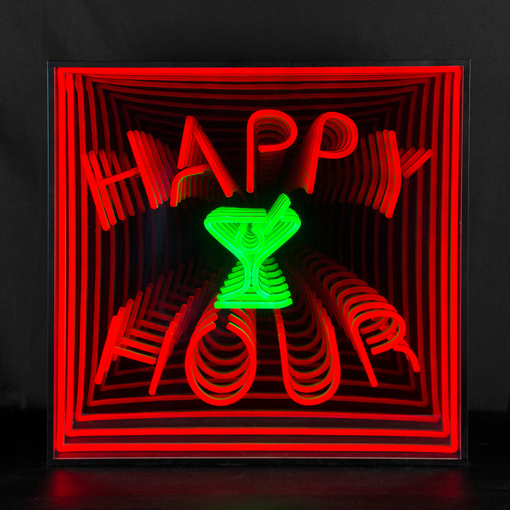 "Happy Hour, Bar Decor" 3D Infinity LED Neon Sign