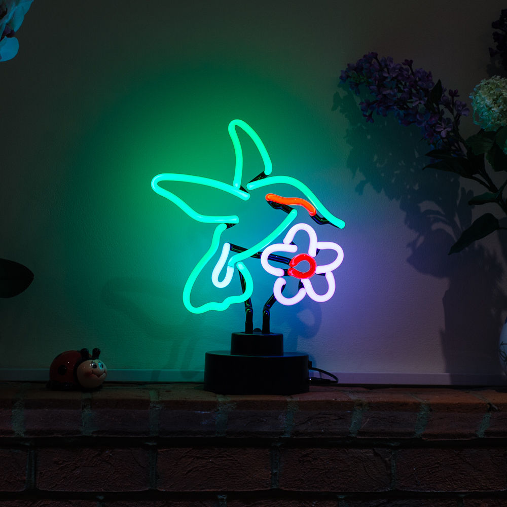 "Hummingbird" Table Neon Sign, Glass Neon Sign