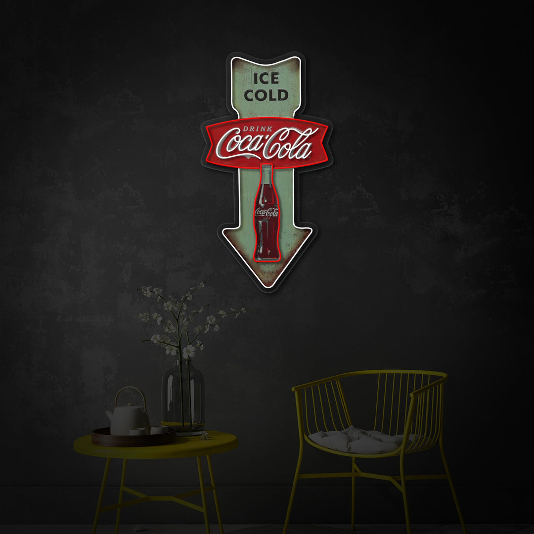 "Ice Cold Coca Cola,Vintage Diner Arrow" UV Print LED Neon Sign