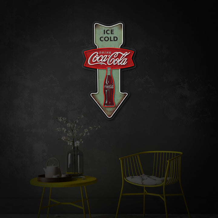 "Ice Cold Coca Cola,Vintage Diner Arrow" UV Print LED Neon Sign