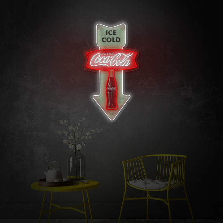 "Ice Cold Coca Cola,Vintage Diner Arrow" UV Print LED Neon Sign