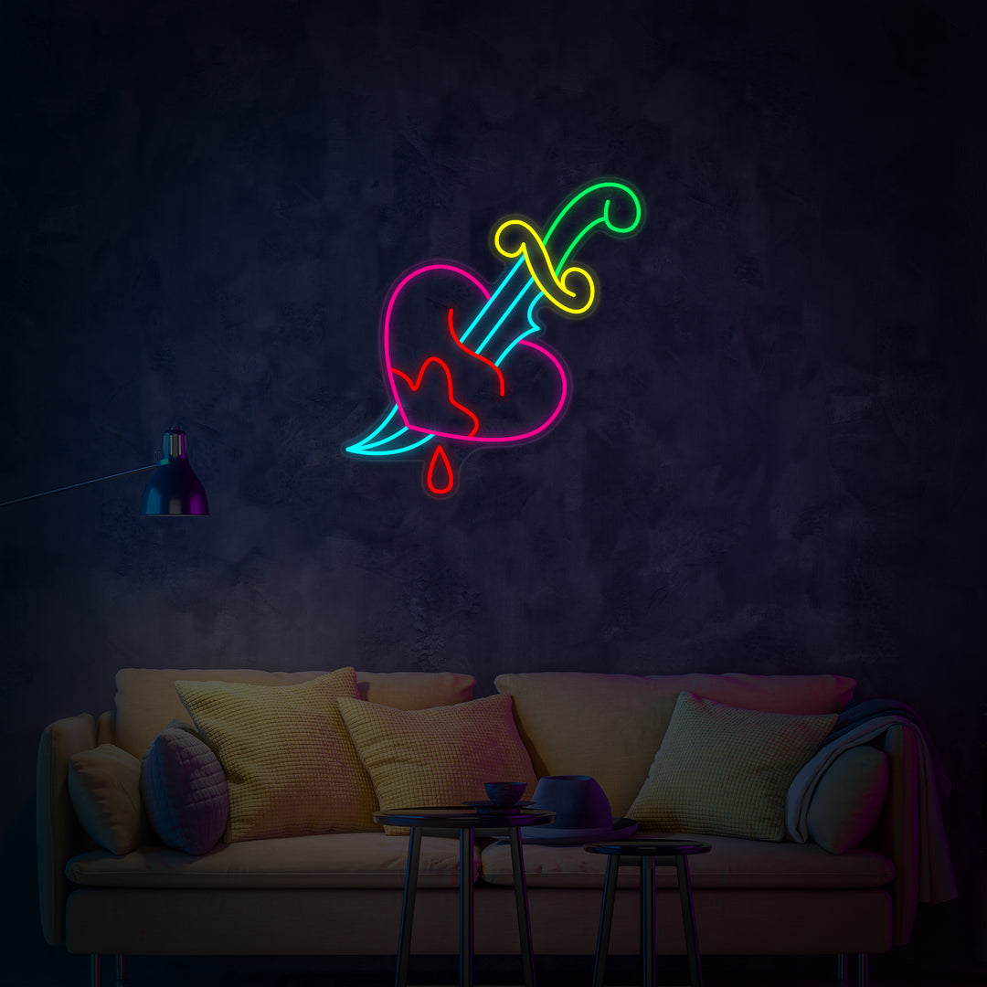 "Knife in Heart Broken Love" Neon Sign