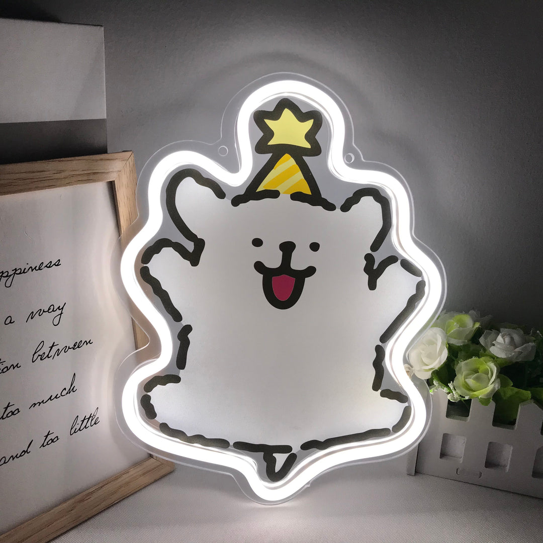 "Line Puppy Maltese, Cartoon" Mini Neon Sign