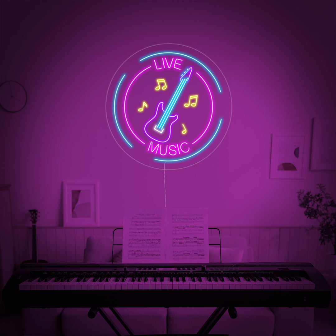 "Live Music Notes Guitar" Neon Sign