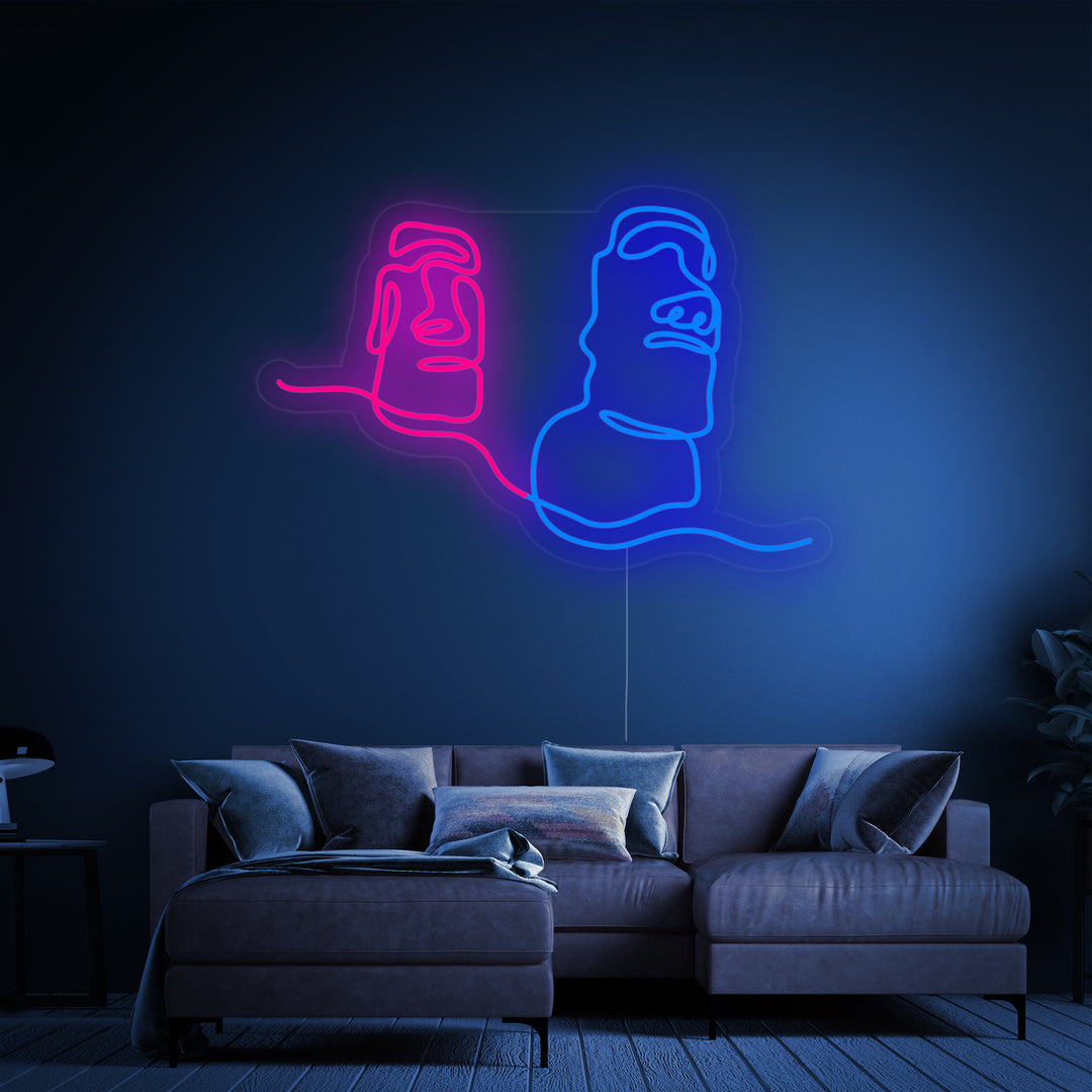 "Moai Easter Island Giant Status Chile" Neon Sign