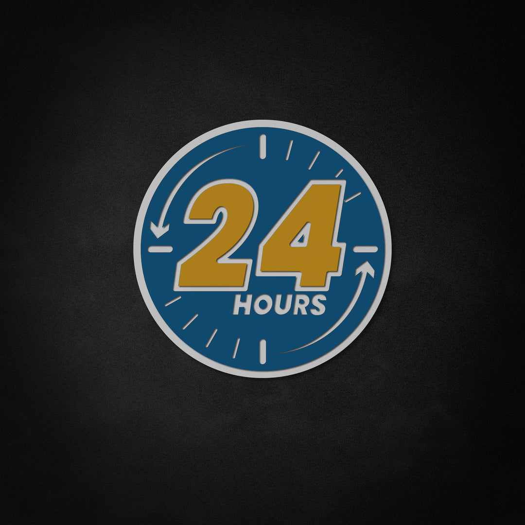 "Open 24 Hours" Neon Like Sign