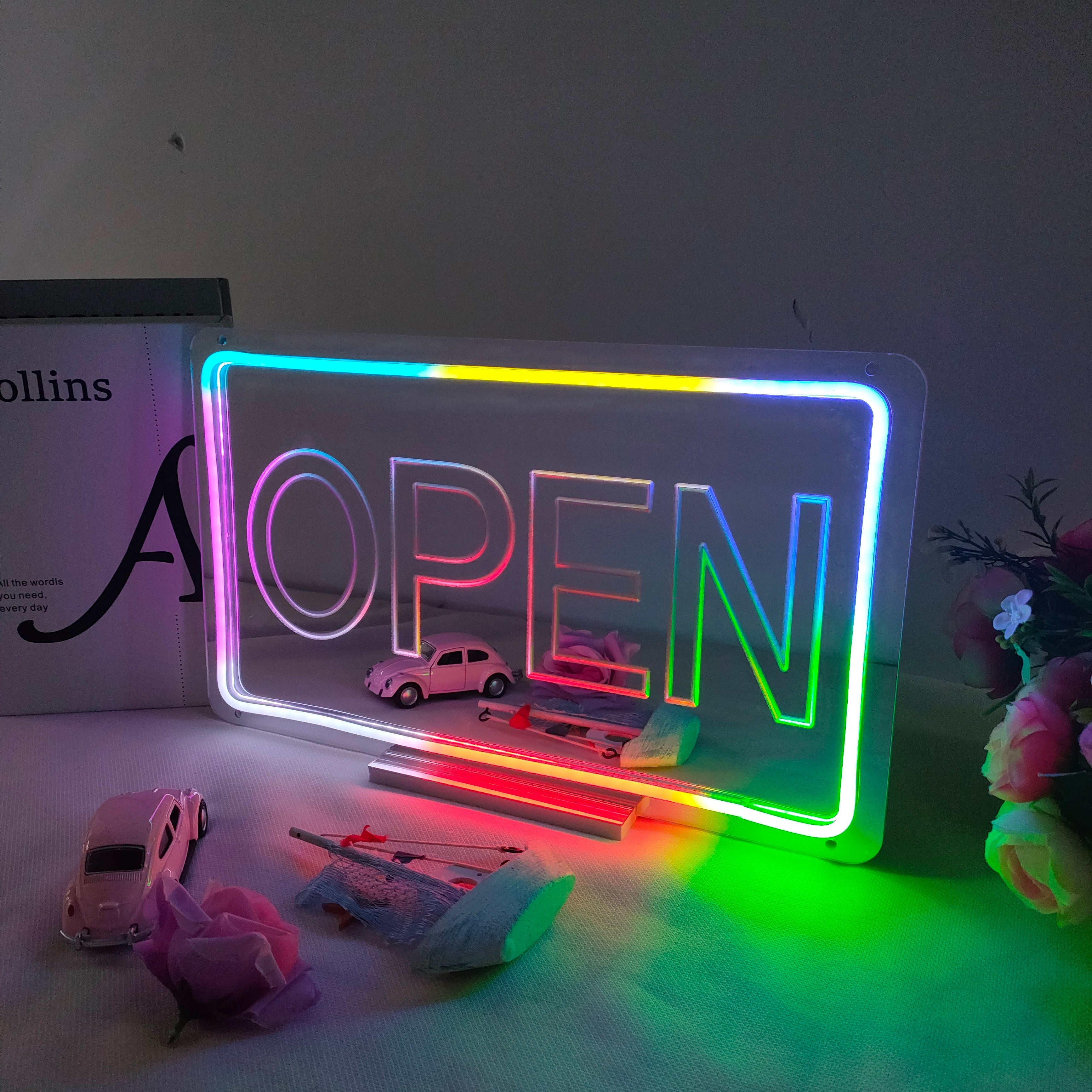 "Open, Dreamy Color Changing" Mirror Neon Sign - HAPPYNEON
