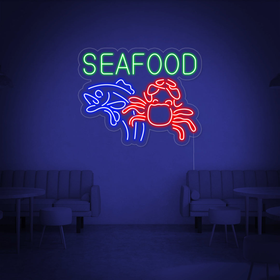 "Seafood Crab Fish" Neon Sign