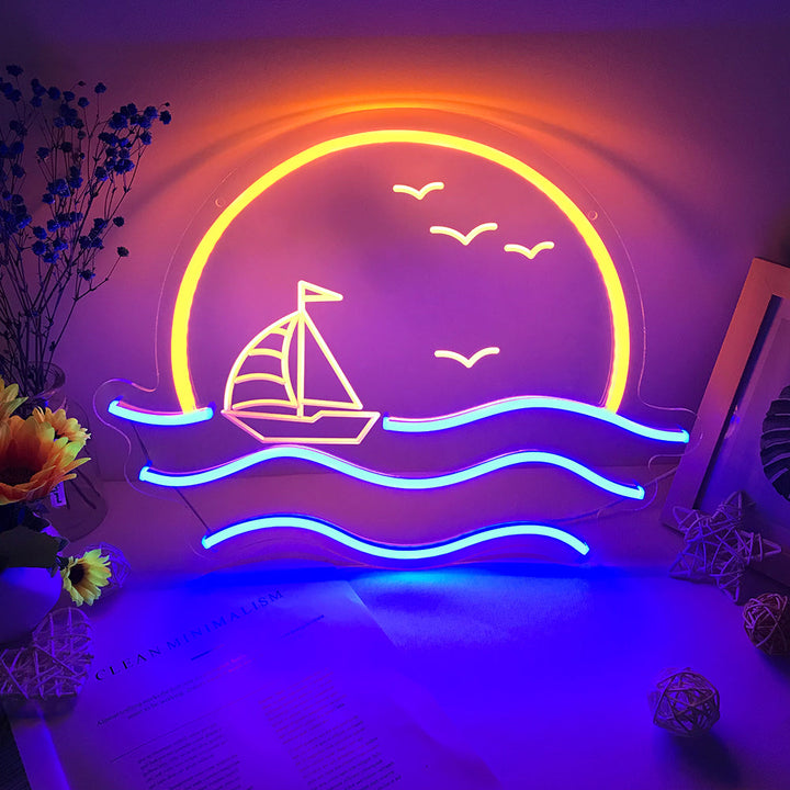 "Sunrise Sunset, Sea Wave" Mini Neon Sign
