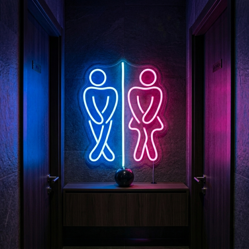 "Restroom Boy and Girl Toilet" Neon Sign