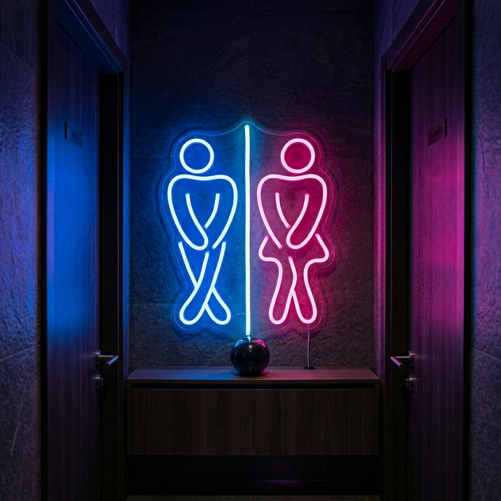 "Restroom Boy and Girl Toilet" Neon Sign