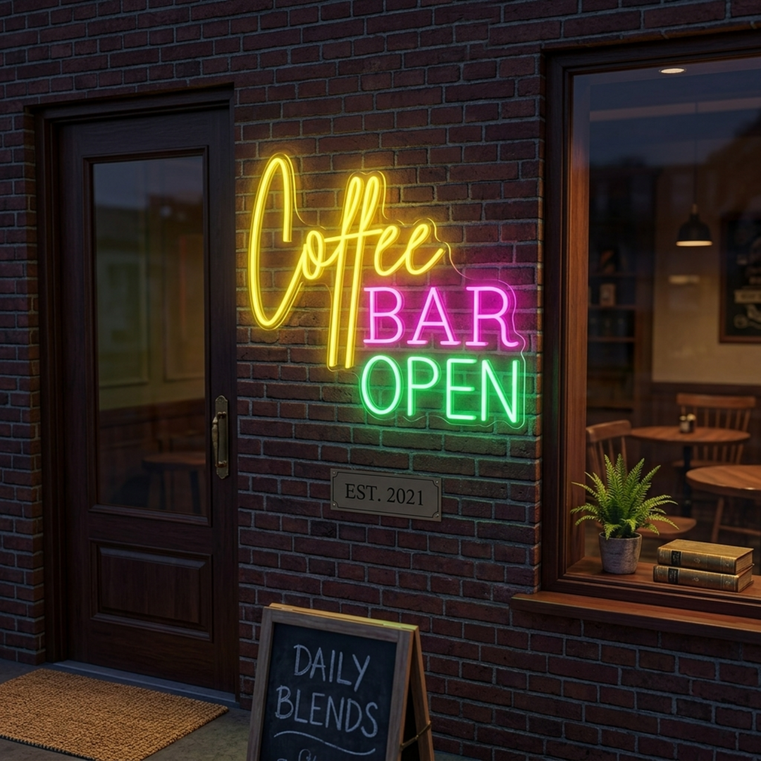 "Coffee Bar Open" Neon Sign