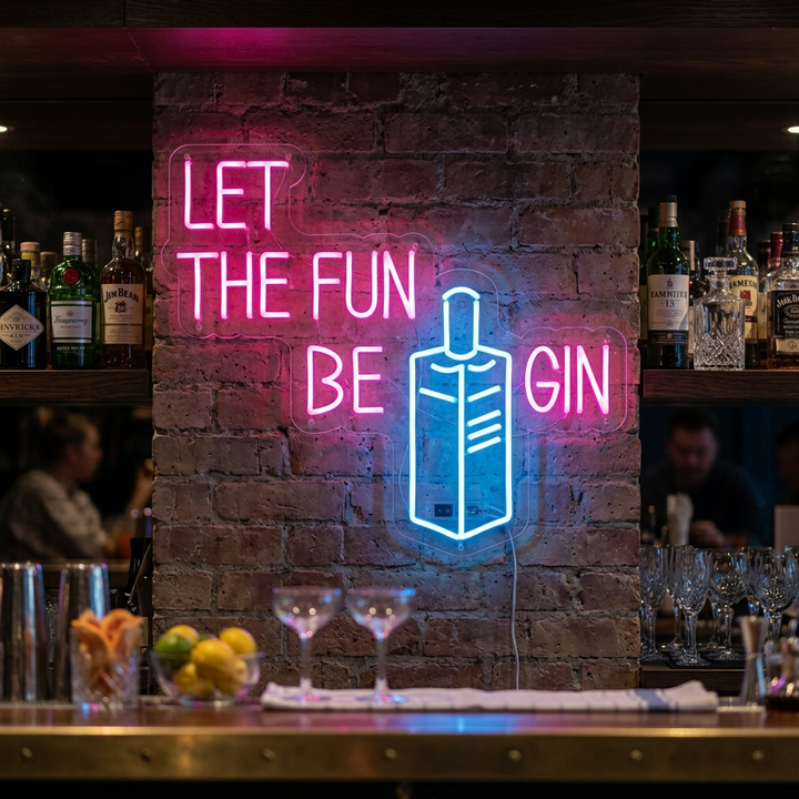 "Let Fun be Gin Bottle Bar" Neon Sign