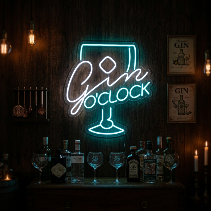 "Gin Oclock Glass" Neon Sign