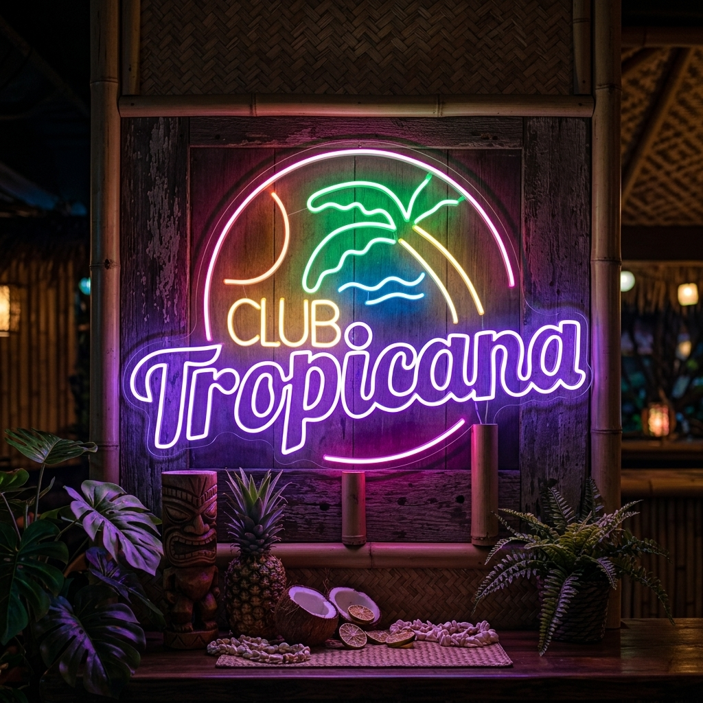 "Club Tropicana Beach Plam Tree Bar" Neon Sign