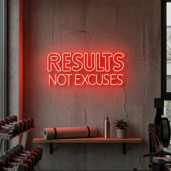 "Results Not Excuses, Gym Decor, Gym Quotes, Fitness Quotes, Workout Quotes" Neon Sign