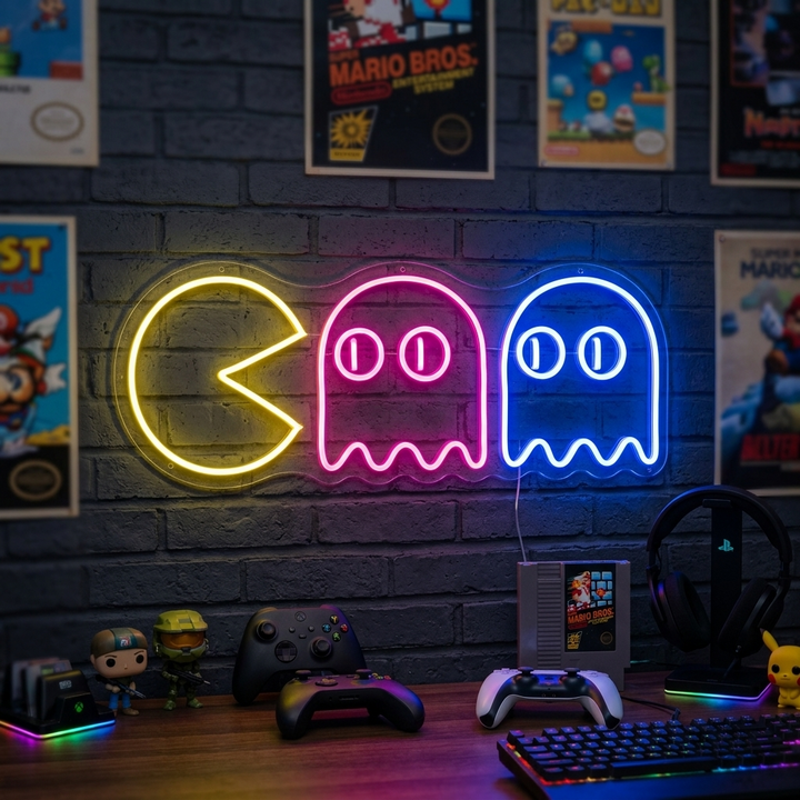"Pacman" Neon Sign, Gamer Room Wall Art