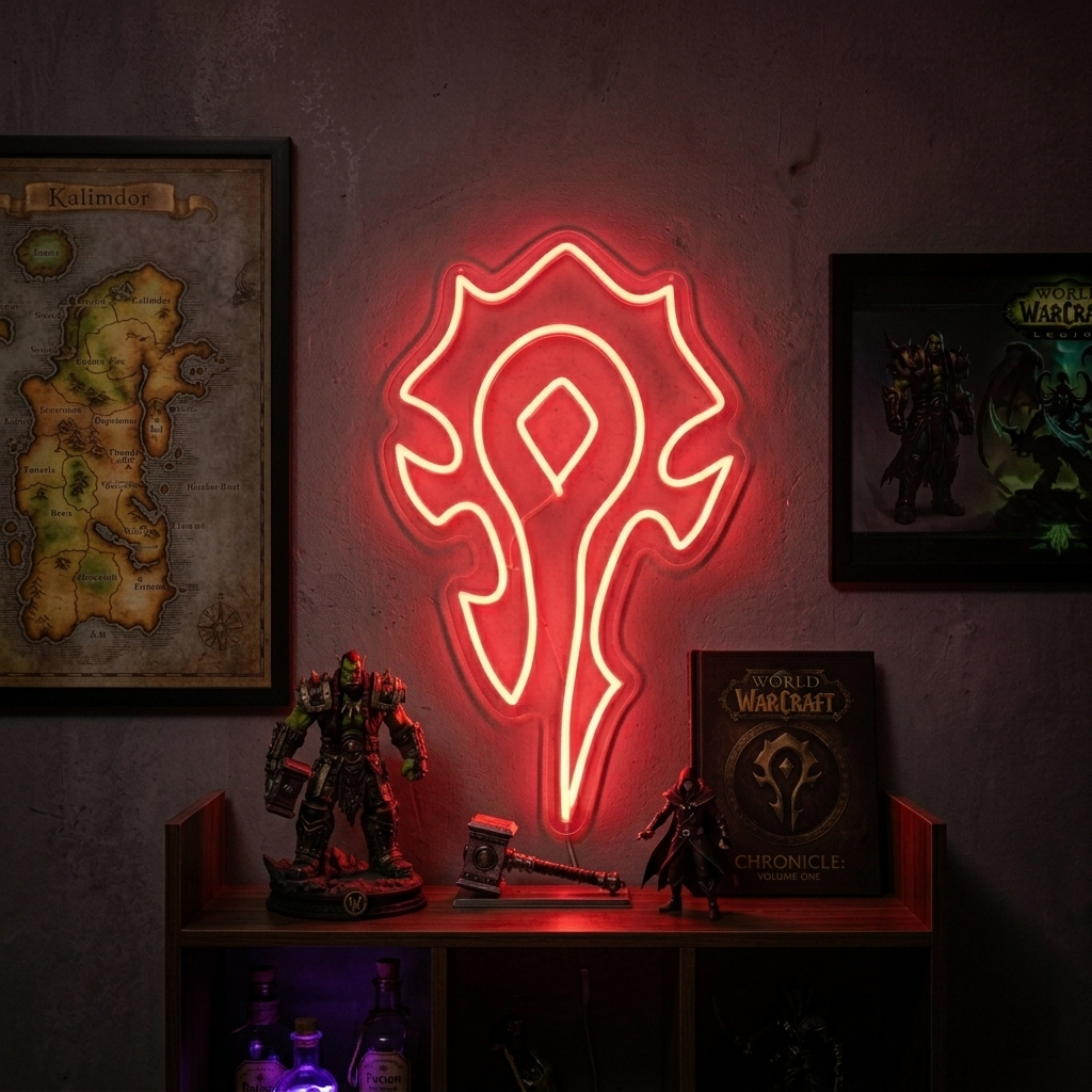 Horde Symbol Neon Sign, Gaming Wall Art