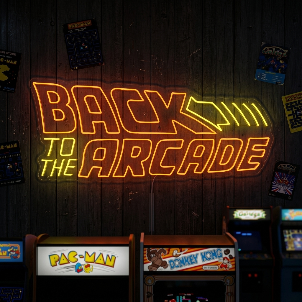 "Back To The Arcade, Game Room Decor" Neon Sign