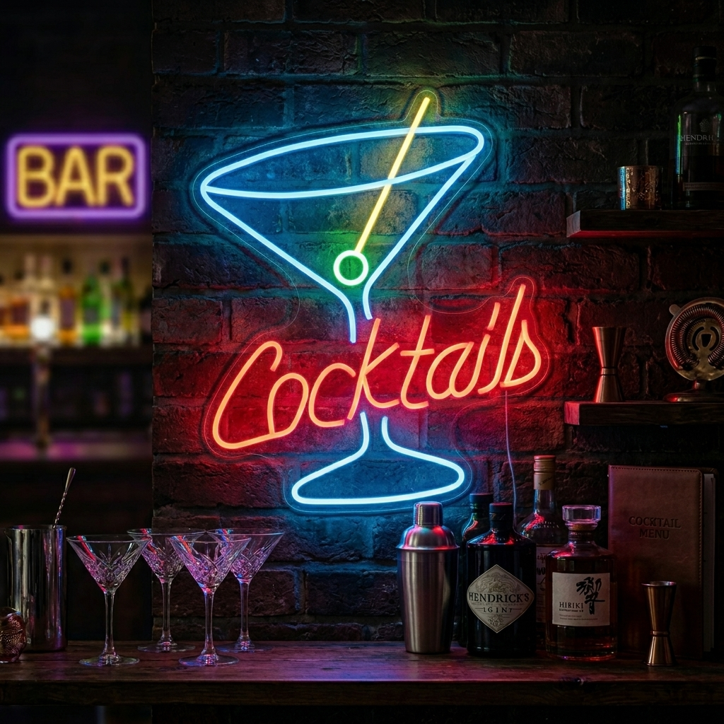"Cocktails Martini Glass Logo Beer" Neon Sign