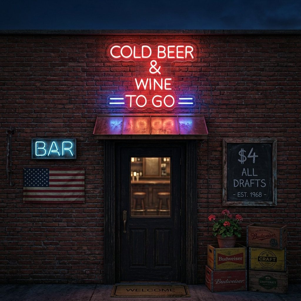"Cold Beer And Wine To Go" Neon Sign