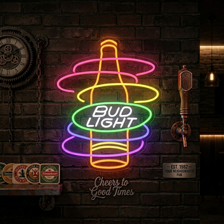 Bud Light Rainbow Bottle Neon Sign