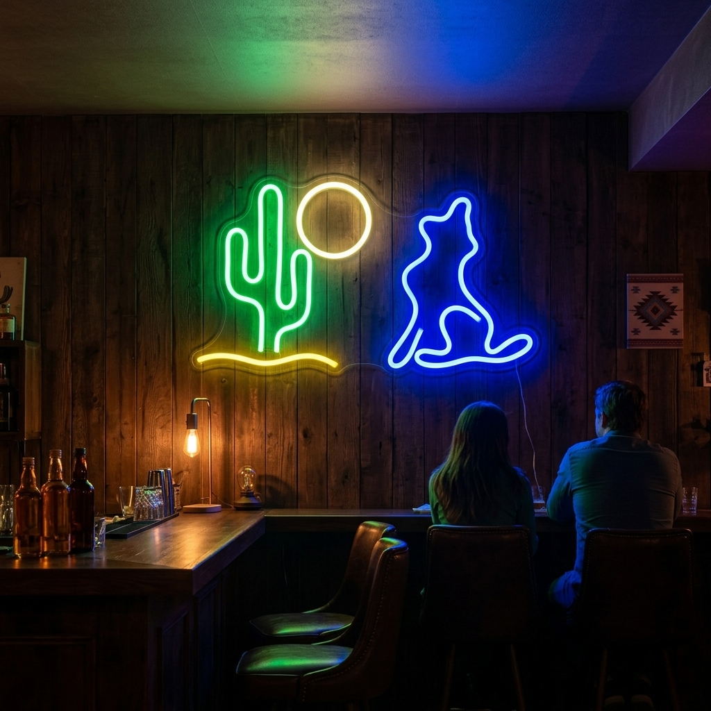 "Cactus Moon Wolf" Neon Sign